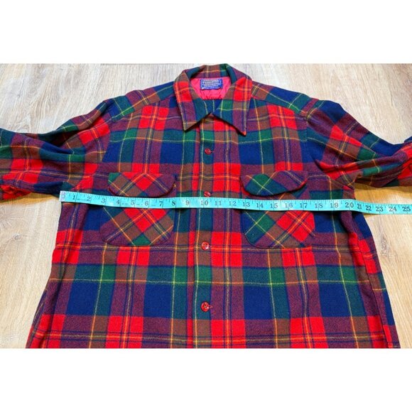 Vintage 60's Pendleton Board Shirt 100% Wool Loop Collar Red Plaid Large - Picture 5 of 8